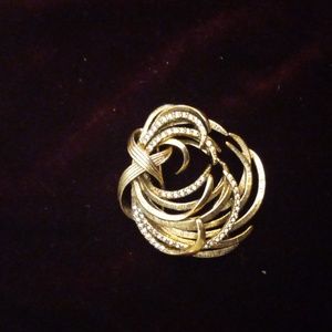 Monet Signed Gold and Rhinestone Brooch